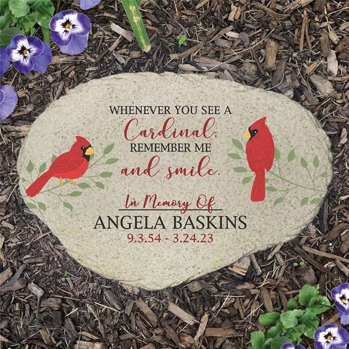 GiftsForYouNow Remember Me Cardinals Personalized Memorial Garden Stone, Flat UV Resin Stone, Measures 11.25" W x 7.75" H, Red Cardinal Memorial, Temporary Headstone