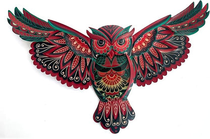 LIFFY Boho Metal Owl Wall Decor - Unique Outdoor Wall Art Decoration - 15" Glass Hanging Wall Owl Decor Brighten Up Patio, Porch or Door, Garden Decoration, Birthday Gift Ideas