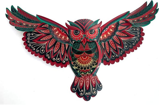 LIFFY Boho Metal Owl Wall Decor - Unique Outdoor Wall Art Decoration - 15" Glass Hanging Wall Owl Decor Brighten Up Patio, Porch or Door, Garden Decoration, Birthday Gift Ideas