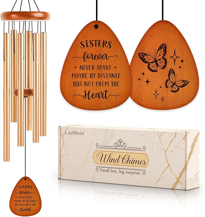 Leebbsin Sister Birthday Gifts idea Wind Chimes, Butterfly Bestie Gift for Sister, Sister Gifts from Sister for Chirstmas Birthday Wedding Graduation Thanksgiving Gift for Bestie-Large 36''