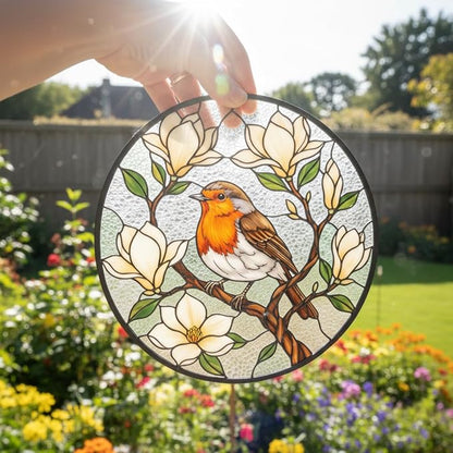 Robin Stained Glass Suncatcher Window Hanging, Bird Ornament Decor for Window, Robin Ornament for Women, Nature Lovers Gift Idea, Bird Suncatcher Stained Glass, Nature Decor for Home