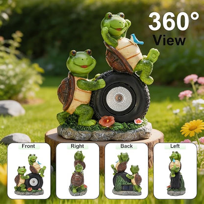 Frog Garden Decor, Solar Garden Lights Frog Statue, 9.25'' Frog Outdoor Decor, Outdoor Frog Figurines Decorations for Patio Yard Lawn Ornaments, Gifts for Birthday Housewarming Mothers Day ﻿