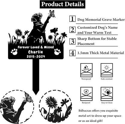 Custom Boxer Dog Memorial Grave Marker,Personalized Metal Flora Dog Memorial Stake,Dog Memorial Plaque Burial Stake Engraved Sign,Sympathy Grave Stake for Lost Dog,Dog Headstone
