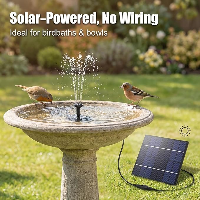 Solar Powered Fountain with 5 Size Spray Adapters Energy Saving Water Pump for Pond Garden Decor