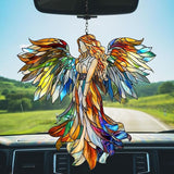 Rainbow Angel Tiffany Style Acrylic Suncatcher Stained Glass Effect Window Car Hanging Christmas Ornament Indoor Outdoor Decor Garden Sun Catcher Panel for Angel Lover for Women Mom Grandma