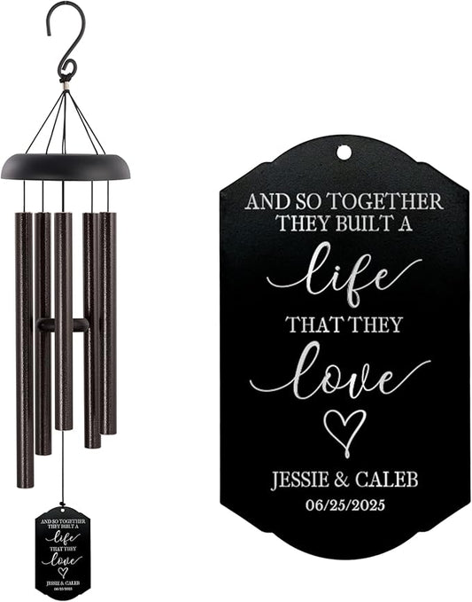 Personalized Wedding Wind Chime, and So Together Wedding Gift, Custom Couple, Newlywed or Anniversary Wind Chime (Black)