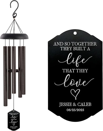 Personalized Wedding Wind Chime, and So Together Wedding Gift, Custom Couple, Newlywed or Anniversary Wind Chime (Black/Gold)
