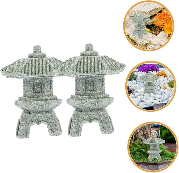 Yardwe 8pcs Miniature Sandstone Pagoda Statues Zen Style Lantern Sculptures for Garden Decoration Outdoor Bonsai Landscape for Home Aquarium