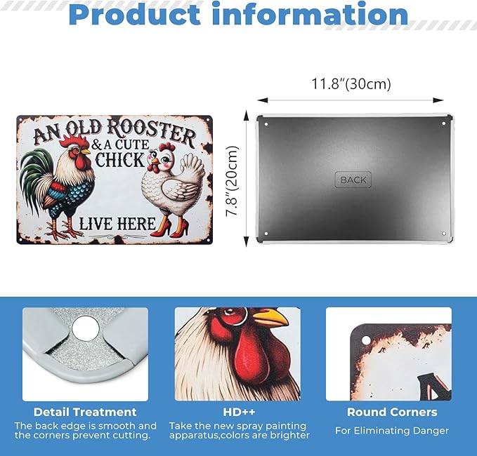 Funny Tin Signs Chicken Coop Decor Outdoor Vintage Rooster Gifts Yard-signs Decorative Signage For Farm and Garden 8×12 inches (H)