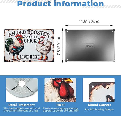 Funny Tin Signs Chicken Coop Decor Outdoor Vintage Rooster Gifts Yard-signs Decorative Signage For Farm and Garden 8×12 inches (H)
