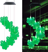 St. Patrick's Day Solar Shamrock Wind Chimes, Green Shamrock Solar Lights Outdoor Mobile Wind Chime for Party Window Garden Yard Decorations, Birthday Irish Gifts for Mom Women Grandma