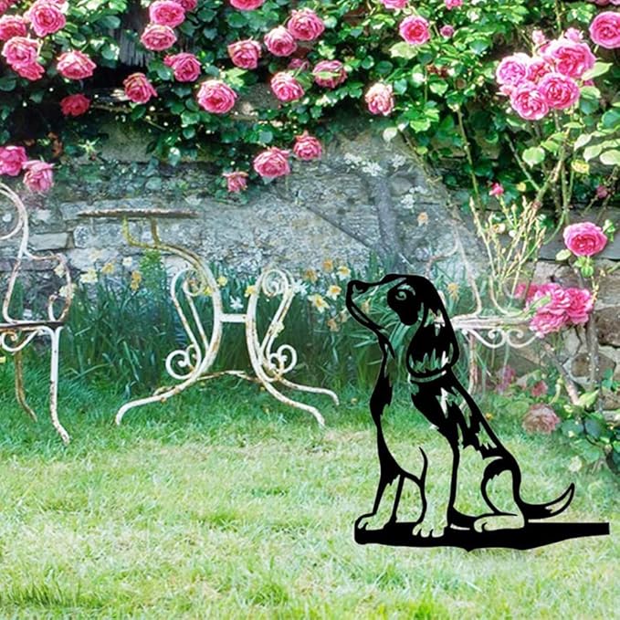 Adorable Dog Stake Decoration Yard Garden Outdoor Metal Art Dog Silhouette Decoration Steel Dogs Statue Adorable Ornament Gift (Beagle)