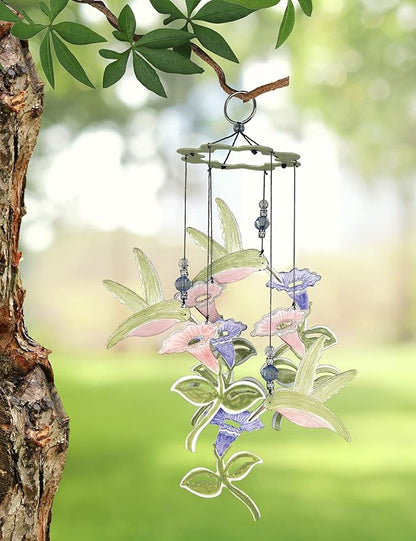Sunset Vista Designs 80024 Small Outdoor Chimes Colorful Metal Garden Wind Chime for Patios Porches and More, 12-Inch, Hummingbird and Flowers