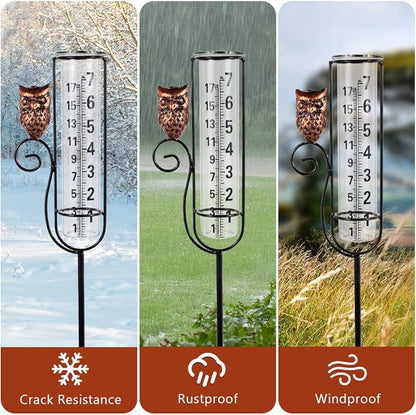 Owl Rain Gauges,Water Gauge for Rain with Metal Stake,7 Inch Freeze Proof Detachable Rain Gauge Outdoor Decorative for Measuring Precipitation