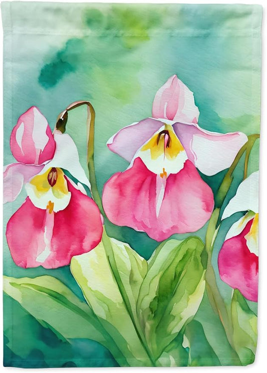 Caroline's Treasures Minnesota Pink and White Lady�s Slippers in Watercolor Garden Flag Mailbox Flag Decorative Yard Flag Banner Outside Patio Artwork Yard Flower Beds, Garden Size, Multicolor