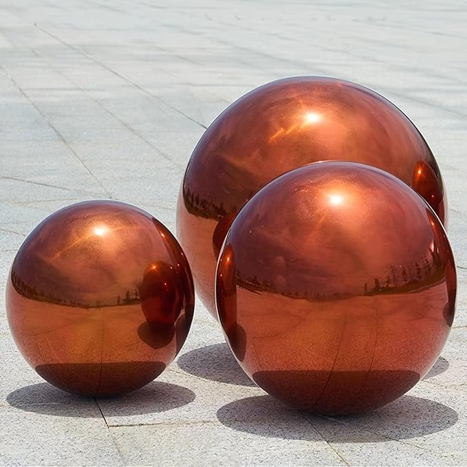 Stainless Steel Gazing Globe Mirror Ball, Decorative Gazing Balls for Garden, Reflective Smooth Garden Ball Sphere for Outdoor Yard Decoration (Orange, Dia: 10 inch)