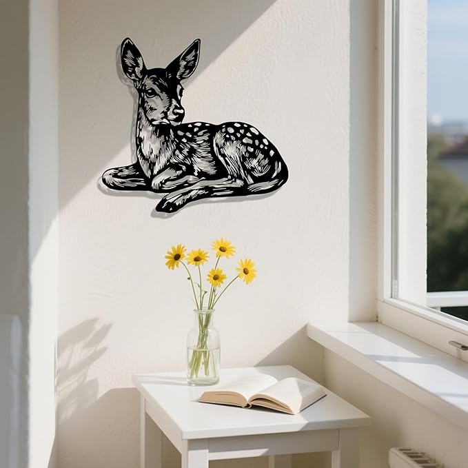 Deer Metal Wall Art - Rustproof Iron Garden Fence Decor, Cartoon-Style Animal Mural, Christmas & Outdoor Home Decoration, for Nature Collectors & Animal Decor Enthusiasts(30cm/11.81in)