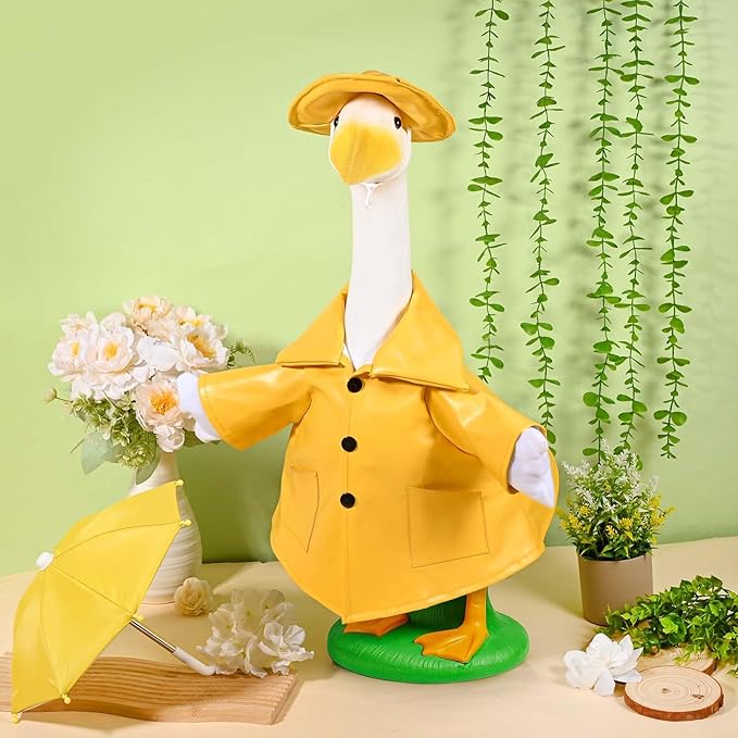 Raincoat Goose Outfits Porch Goose Spring Outfit Goose Raincoat Clothes with Umbrella Hat Fits 23" Geese Statue for Spring Summer Garden Lawn Patio Yard Outdoor Decor (Yellow)