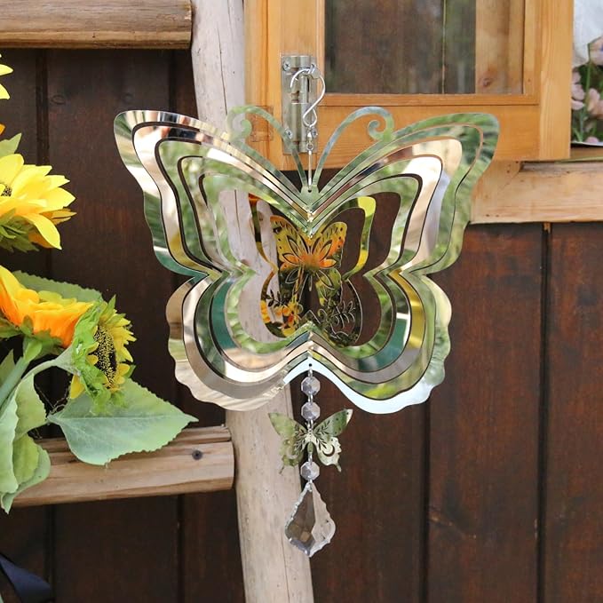 Phuryllic Wind Spinners Outdoor, Garden Decor, Bird Deterrents for Outside, 3D Metal Yard Decorations for Patio & Porch, Unique Gardening Gifts for Women & Moms - Butterfly Decor