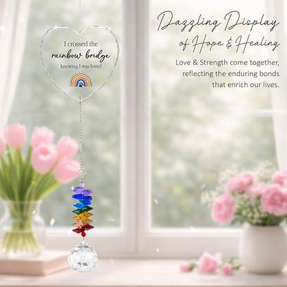 Pet Memorial Suncatcher I Crossed The Rainbow Bridge - Dog Memorial Gifts - Pet Loss - Thoughtful Dogs and Cats Remembrance - Pet Sympathy - Crystal Bereavement Gift