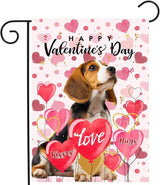 Beagle Valentine Garden Flag Valentines Day Flags for Outside 12x18 Double Sided Small Yard Flags Dog Valentine's Day Decor Outdoor Lawn Valentines Banners Front Porch
