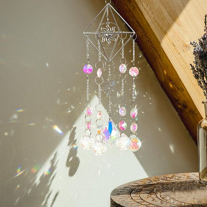 Crystal Suncatchers Kits, 330 PCS Suncatchers Making Kits Wind Chime Hanging Decorative Suncatcher with Rainbow Maker Craft for Adult Window Indoor Outdoor Xmas Garden Decor (Silver)