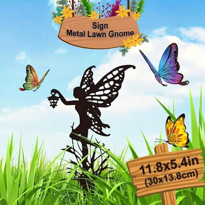 Outdoor Flower Fairies Terrace Iron Art Silhouette Ornament Crafts Garden Metal Outdoor Decoration Lawn Patio (B)