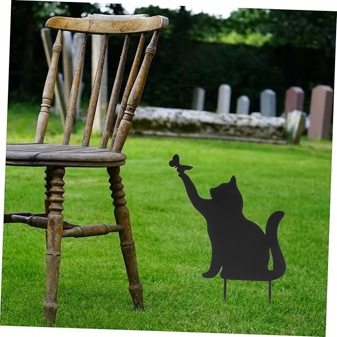 GANAZONO Iron Wool Decoration Outdoor Sign Kitten Ornament Outdoor Ornament Metal Animal Stakes Art Garden Statue Decor Decoration Lawn Art Decoration Cat