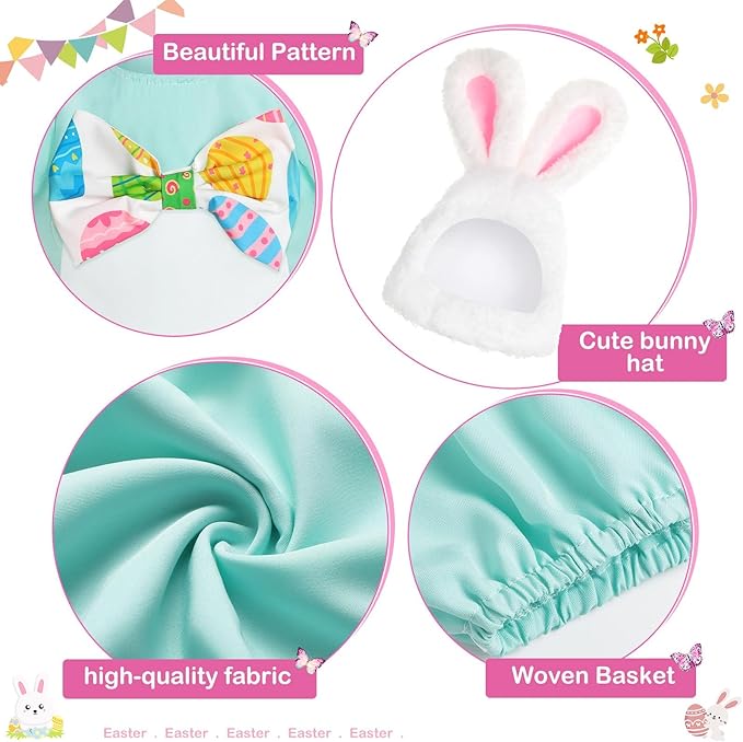 FuWeave Easter Bunny Goose Outfit Easter Egg Porch Goose Costume for Cement Plastic Geese Statue Spring Outdoor Garden Yard Patio Decoration(Light Blue,23 Inches,Cute Bunny)
