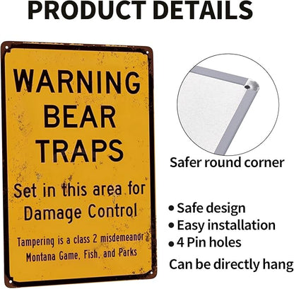 Custom Kraze Warning Bear Traps Montana Reproduction Metal Sign 8 x 12