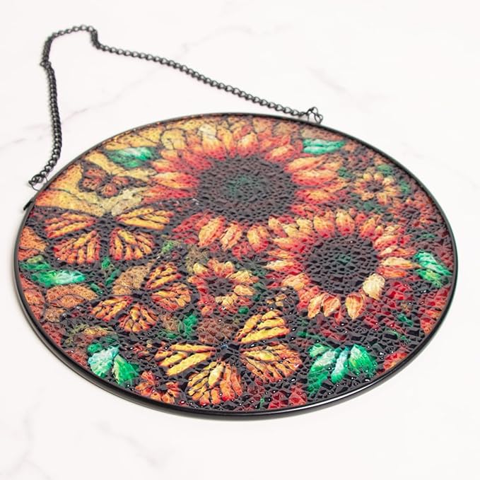 Sunflower Stained Glass Window Hanging,7.87 Inch Sun Catcher Indoor Window Decor with Butterfly,Ornament for Home,Garden,New Home,Christmas,Mother’s Day Outdoor Gift for Mom,Festival Gift