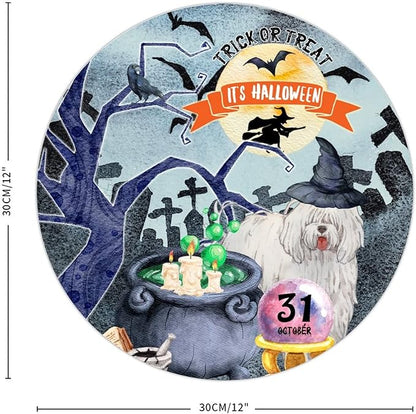 Retro Metal Sign 12"x12",Happy Halloween Scary Night Grave Witch Bats Trick Or Treat Dog Aluminum Tin Metal Sign for Home Living Room Bedroom Garden Farm Patio Decor Wall Art Poster
