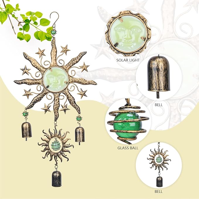 Taman Wind Chime - 22" Sun Face Wind Chimes Valentine's Day Gift for Outdoor Garden, Patio Decor for Spiritual Gifts, Memorial Gift, Outside Hanging Decor for Mom Women Grandma