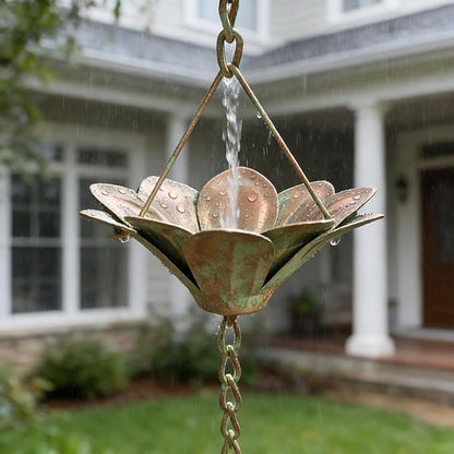 taman Rain Chain Set, 5.6ft Flower Rain Chain for Gutters,Functional and Decorative Replacement Downspout Rain Chain for Outside,Metal Divert Rain Catcher