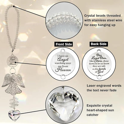 Memorial Suncatcher Sympathy Gift for Loss of Loved One, Angel Bereavement Memorial Car Charm for Loss of Mom, Dad, Husband Condolences Grief Remembrance Gift, Crystal Memorial Ornament Rainbow Maker