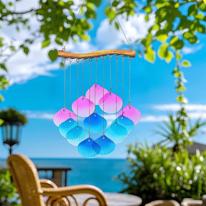 Glass Shell Wind Chimes for Outdoor Decor -Durable Windchimes for Garden, Porch, and Christmas Spaces, Unique Handmade Outdoor Wind Chimes, Yard Christmas Decorations