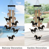 Outdoor Bronze Horse Wind Chimes Decoration, Gifts for Mom, Home, Garden, Balconies, Rooms, Patio, Indoor, Horse Chimes, 4 Aluminum Tubes 5 Horses Wind Chime, Horse Wind Catcher, Horse Wind Bell Gift