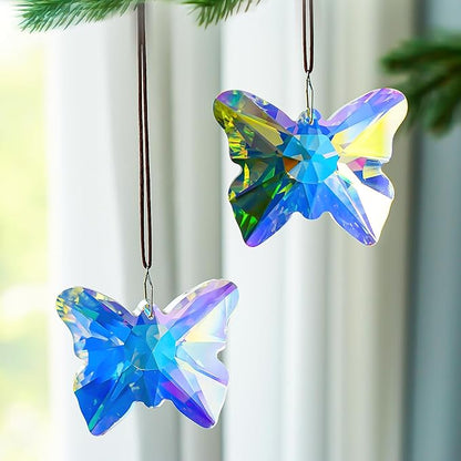 H&D HYALINE & DORA Set of 2 Crystal Butterfly Suncatcher 2.7" Crystal Sun Catchers Prisms Rainbow Maker for Windows Hanging Sun Catchers Indoor Window for Home Garden Wedding