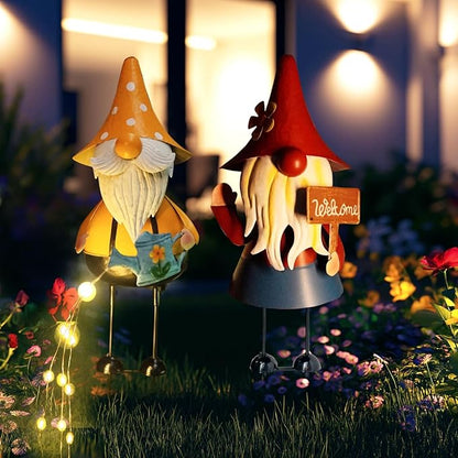 HONGLAND Garden Gnome Statue with Solar Lights -18 Inch Gnomes Decorations with Firework Solar Lights, Birthday Gifts for Woman Grandma for Patio Yard Lawn Porch