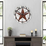 15 Inch Decorative Wall Clock Western Texas Star Country Farmhouse Wood Clock Silent Non-Ticking Battery Operated Classic Wooden Desk Clock for Home School Living Room Decoration Home Accent