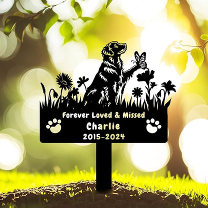 Custom Golden Retriever Dog Memorial Grave Marker,Personalized Metal Flora Dog Memorial Stake,Dog Memorial Plaque Burial Stake Engraved Sign,Sympathy Grave Stake for Lost Dog,Dog Headstone