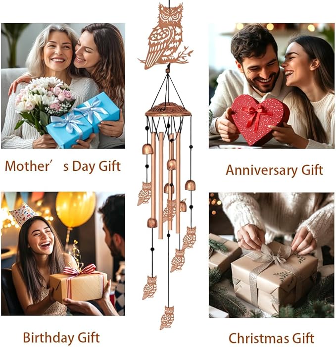 Large Aluminium Wind Chimes 33" Outdoor Deep Tone Memorial Wind Chime with Owl Wind Catcher, Sympathy for Loss of Loved Mom Father,Metal Wind Chimes for Garden Patio Balcony Home Decor