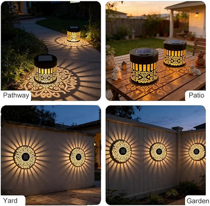 Solar Outdoor Fence Lights Decoration 2 Pack, Solar Wall Step Deck Lights Outdoor Garden Decor with Starlight Theme for Yard Art Porch Patio Backyard