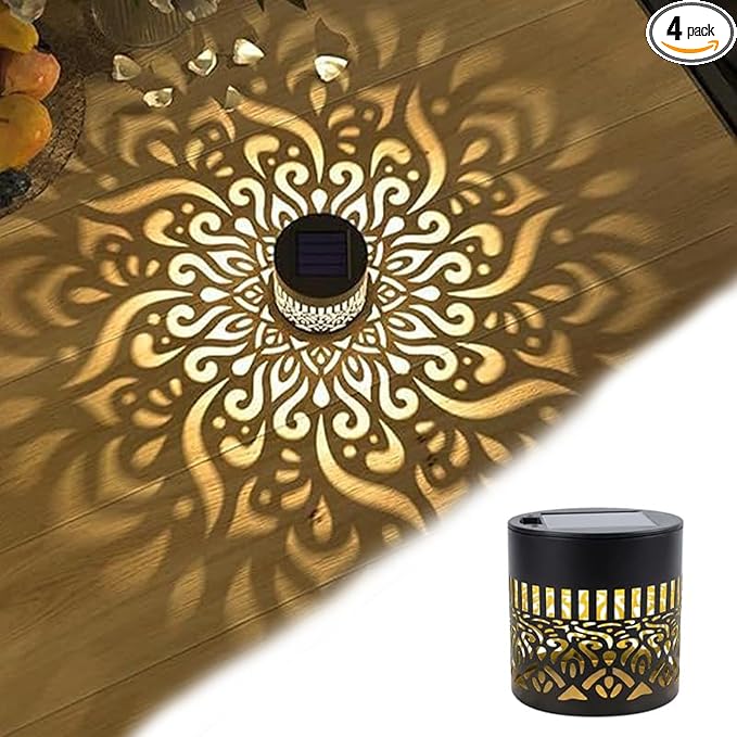 Decorative Solar Mandala Lights, Metal Solar Powered Outdoor Deck Step Wall Lights, Mandala Theme Waterproof Fence Light for Garden Post Patio Backyard Yard Decor (4)