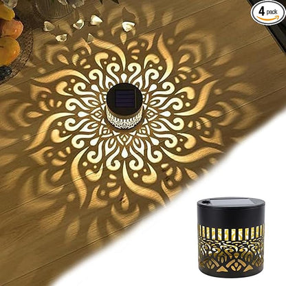Decorative Solar Mandala Lights, Metal Solar Powered Outdoor Deck Step Wall Lights, Mandala Theme Waterproof Fence Light for Garden Post Patio Backyard Yard Decor (4)