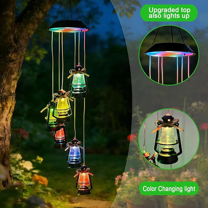 Solar Wind Chime for Outside,Color Changing Solar Lights Windchime Outdoor,Hanging Lantern Decoraition for Patio,Porch,Yard,Dangler Mobiles