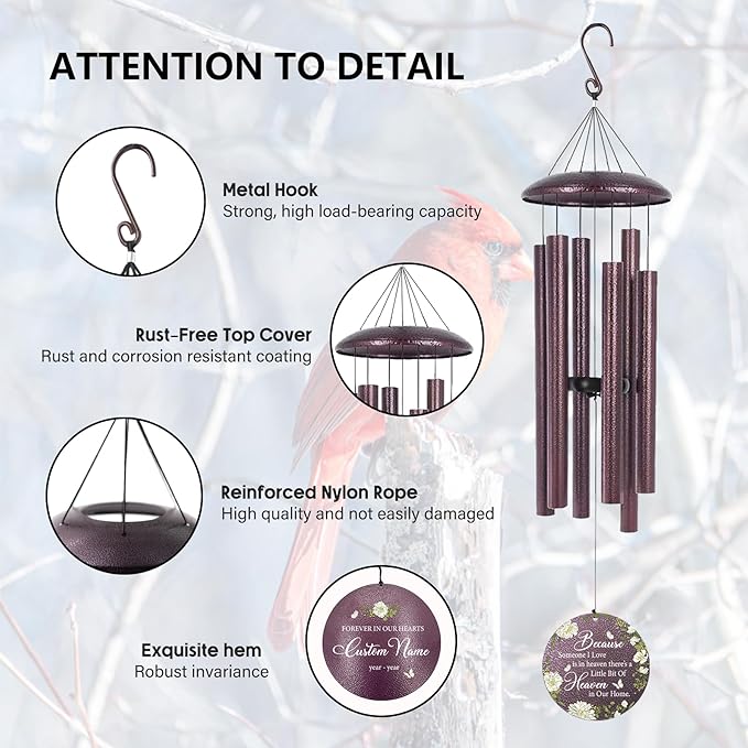 Memorial Wind Chimes Personalized, Memorial Gifts for Loss of Loved One Mother Father, Sympathy Wind Chime for Bereavement Remembrance Condolences