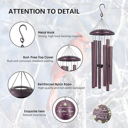 Memorial Wind Chimes Personalized, Memorial Gifts for Loss of Loved One Mother Father, Sympathy Wind Chime for Bereavement Remembrance Condolences