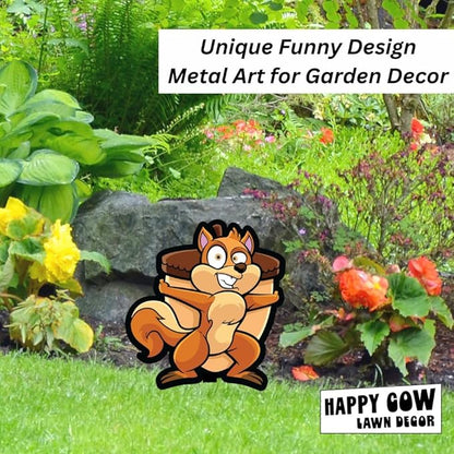 Garden Outdoor Small Metal Art 7"x 6" Weather Resistant Lawn Ornaments Sturdy Stakes Yard Sign Decoration for Patio (Squirrel with Acord)