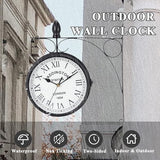 JHY DESIGN 12-Inch Double-Sided Wall Clock Waterproof Indoor Outdoor Clock Hanging Metal Clock Battery Operated Decorative for Home Corner Patio Pool Garden Decor (Black)
